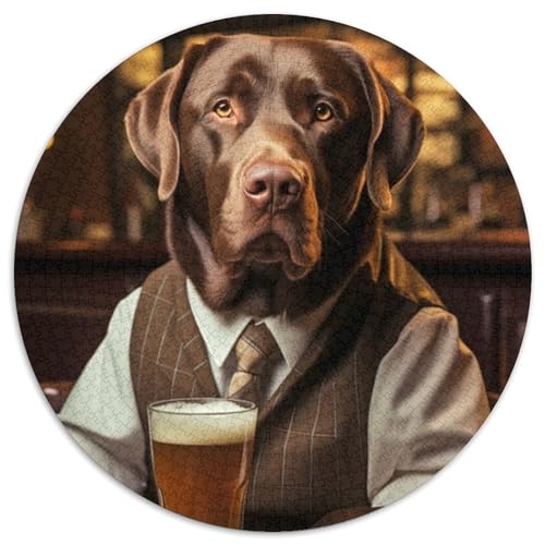 Rundes Puzzle mit 1000 Teilen, Labrador in der Kneipe. Schwierige Rätsel für Erwachsene. Anspruchsvolles Denkspiel, Spieleabend mit der Familie (67,5x67,5cm) von WGLINGX