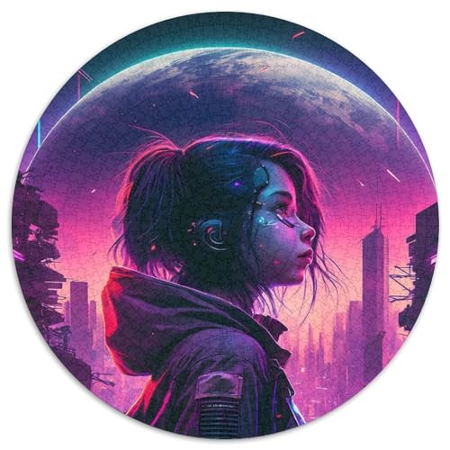 Rundes Puzzle mit 1000 Teilen, Neonlandschaft, Kartonpuzzle, DIY-Heimdekor, Denkspiel für Teenager (67,5x67,5cm) von WGLINGX