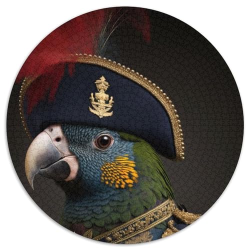 Rundes Puzzle mit 1000 Teilen, Papagei in Militäruniform, Puzzle für Erwachsene, ideal als Dekoration für Zuhause und Büro, Geburtstag (67,5x67,5cm) von WGLINGX