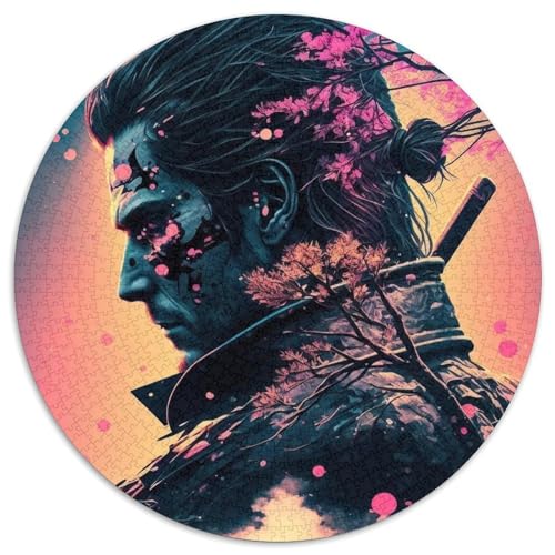 Rundes Puzzle mit 1000 Teilen, Sakura-Krieger, Kartonpuzzle, DIY-Heimdekor, Denkspiel für Teenager (67,5x67,5cm) von WGLINGX