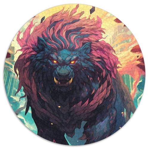 Rundes Puzzle mit 1000 Teilen, Schwarzer Löwe, Monster-Puzzle aus Karton, DIY-Heimdekor, Denksportspiel für Teenager (67,5x67,5cm) von WGLINGX