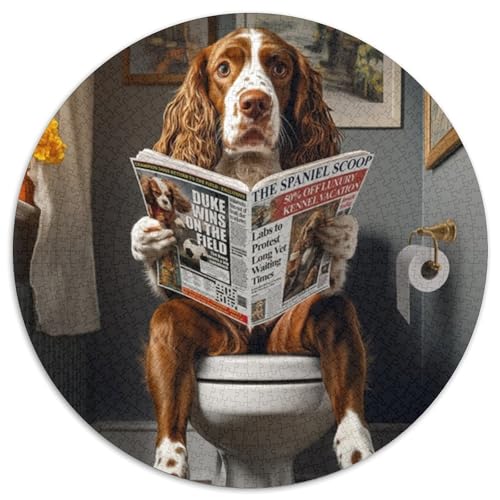 Rundes Puzzle mit 1000 Teilen, Springer Spaniel auf der Toilette, Puzzle für Erwachsene, ideal als Dekoration für Zuhause und Büro, Geburtstag (67,5x67,5cm) von WGLINGX