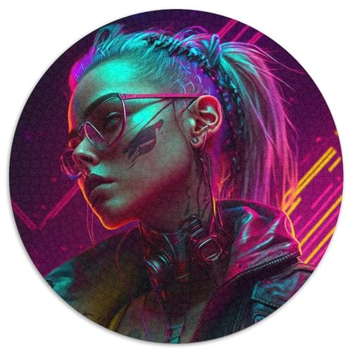 Rundes Puzzle mit 1000 Teilen aus Pappe mit Mädchen-Neonmotiv, für Erwachsene, anspruchsvolles Denkspiel für Teenager, unterhaltsames interaktives Spiel für die ganze Familie 67,5 x 67,5 cm Rundes Puzzle mit 1000 Teilen aus Pappe mit Mädchen-Neonmotiv, für Erwachsene, anspruchsvolles Denkspiel für Teenager, unterhaltsames interaktives Spiel für die ganze Familie 67,5 x 67,5 cm von WGLINGX
