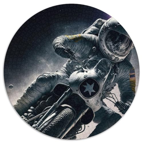 Rundes Puzzle mit 1000 Teilen für Erwachsene, Astronaut auf Motorrad, Papppuzzle für Jugendliche ab 14 Jahren, Heimdekoration (67,5x67,5cm) von WGLINGX