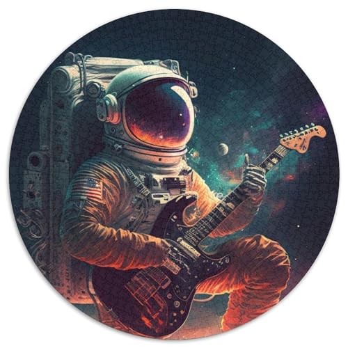 Rundes Puzzle mit 1000 Teilen für Erwachsene, Astronaut spielt Gitarre, anspruchsvolle Puzzles, ideales Weihnachts- oder Geburtstagsgeschenk, Partyspielspielzeug (67,5x67,5cm) von WGLINGX