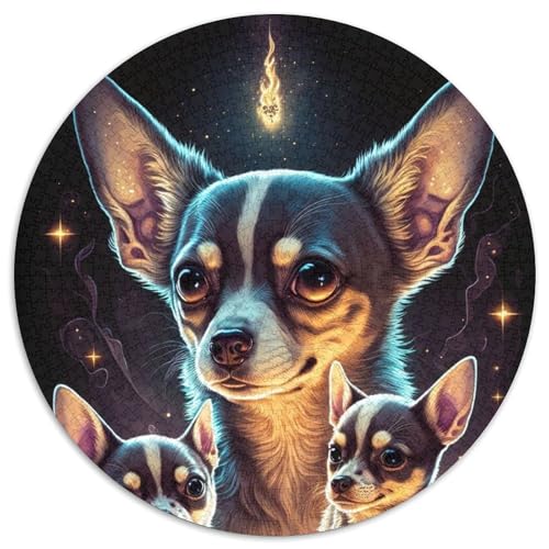 Rundes Puzzle mit 1000 Teilen für Erwachsene, Chihuahua-Hund, Papppuzzle für Jugendliche ab 14 Jahren, Heimdekoration (67,5x67,5cm) von WGLINGX