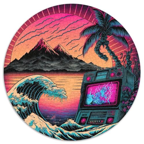 Rundes Puzzle mit 1000 Teilen für Erwachsene, Neonlandschaft, Papppuzzle für Jugendliche ab 14 Jahren, Heimdekoration (67,5x67,5cm) von WGLINGX
