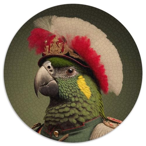 Rundes Puzzle mit 1000 Teilen für Erwachsene, Papagei in Militäruniform, Papierpuzzle, geeignet für Geburtstage, Halloween, Erntedankfest, Ostern (67,5x67,5cm) von WGLINGX