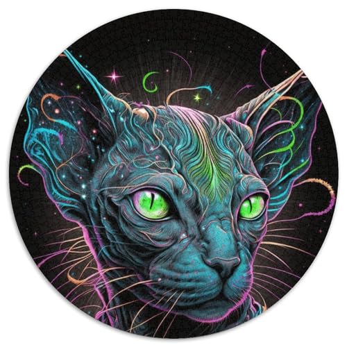 Rundes Puzzle mit 1000 Teilen für Erwachsene, wunderschöne Dschungelkatze, Papppuzzle für Jugendliche ab 14 Jahren, Heimdekoration (67,5x67,5cm) von WGLINGX