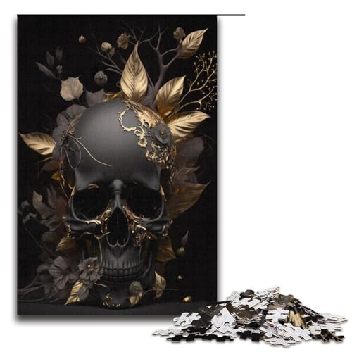 Schwarzer Totenkopf, goldene Blumen, Puzzle für Erwachsene, 1000 Teile, schwieriges Puzzle, perfekte Dekoration für Teenager ab 14 Jahren, 38 x 26 cm Schwarzer Totenkopf, goldene Blumen, Puzzle für Erwachsene, 1000 Teile, schwieriges Puzzle, perfekte Dekoration für Teenager ab 14 Jahren, 38 x 26 cm von WGLINGX