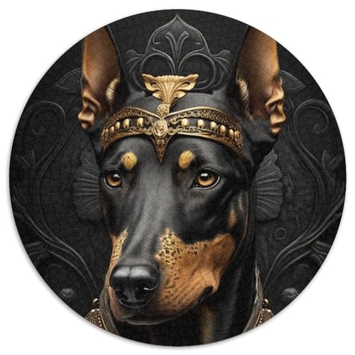 Schwarzes Dobermann-Puzzle für Erwachsene, 1000-teiliges, rundes Puzzle, Denkspiel, interaktives Familienspiel, geeignet für Kinder ab 14 Jahren (67,5x67,5cm) von WGLINGX