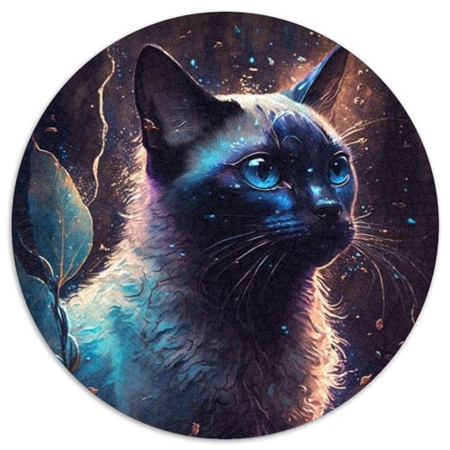 Siamesisches Gemälde-Puzzle für Erwachsene, 1000-teiliges, rundes Puzzle, Denkspiel, interaktives Familienspiel, geeignet für Kinder ab 14 Jahren (67,5x67,5cm) von WGLINGX