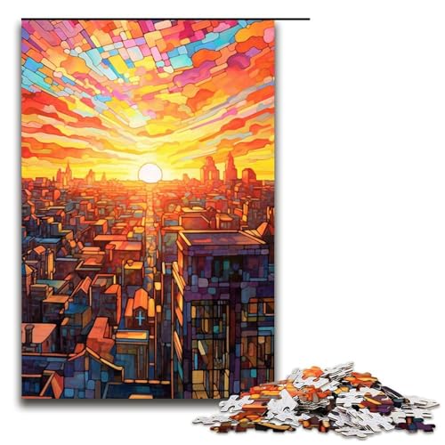 Stadtbild-Puzzle mit Buntem Regenbogen, 1000 Teile, Puzzle-Kunstwerk für Erwachsene, geeignet als Schreibtisch-Dekoration (Größe 50 x 75 cm) von WGLINGX