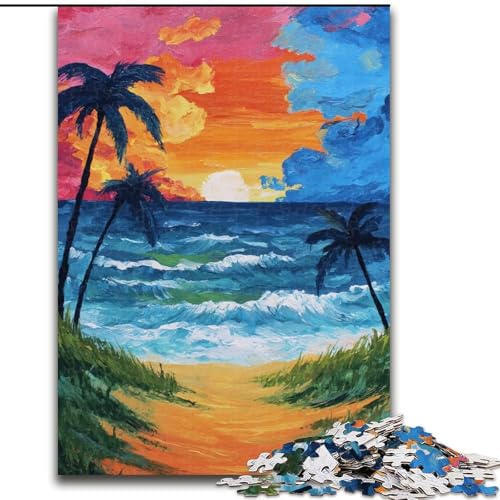 Strandpuzzle mit 1000 Teilen, 1000-teiliges Puzzle mit interaktivem Familienspiel, Kinder ab 14 Jahren (Größe 26x38cm) von WGLINGX