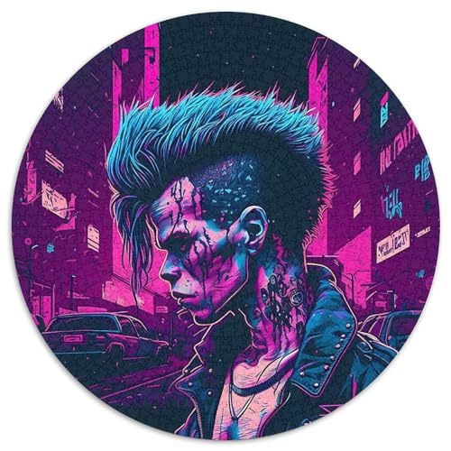 Street-Punk-Puzzles für Erwachsene, 1000-teiliges, rundes Puzzle, Denkspiel, interaktives Familienspiel, geeignet für Kinder ab 14 Jahren (67,5x67,5cm) von WGLINGX