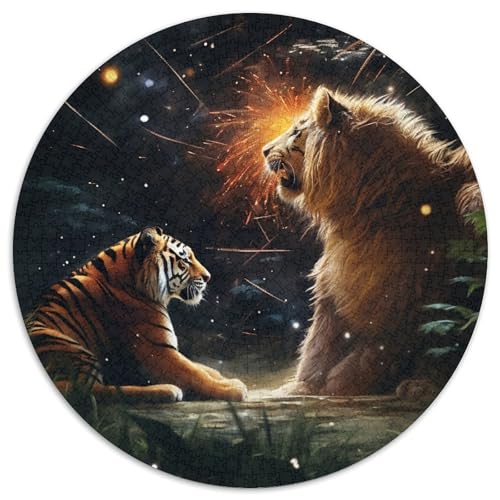 Tiger-Löwen-Puzzle für Erwachsene, 1000-teiliges, rundes Puzzle, Denkspiel, interaktives Familienspiel, geeignet für Kinder ab 14 Jahren (67,5x67,5cm) von WGLINGX