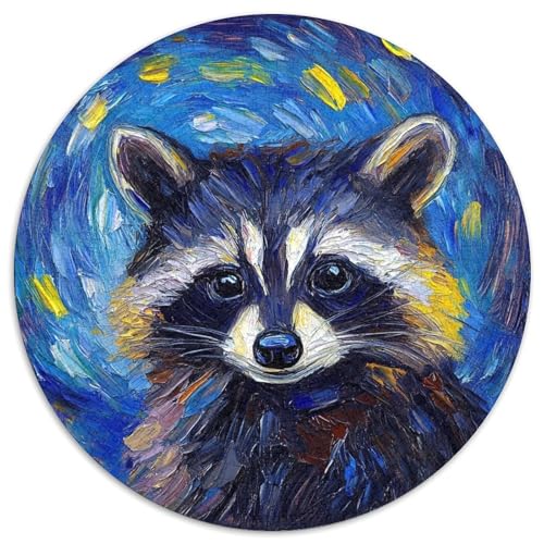 Waschbär-Nachthimmel-Puzzle für Erwachsene, 1000-teiliges, rundes Puzzle, Denkspiel, interaktives Familienspiel, geeignet für Kinder ab 14 Jahren (67,5x67,5cm) von WGLINGX