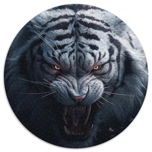 Weiße Lavatiger, 1000-teiliges Puzzle, rund, 1000 Teile, Puzzle für Erwachsene, perfekt für Heimdekoration, Geburtstage, Feiertage und Geschenke (67,5x67,5cm) von WGLINGX