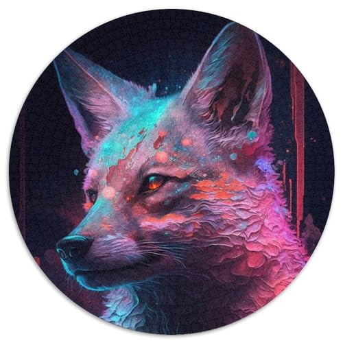 White Fox Painting Puzzle für Erwachsene, 1000-teiliges, rundes Puzzle, Denkspiel, interaktives Familienspiel, geeignet für Kinder ab 14 Jahren (67,5x67,5cm) von WGLINGX