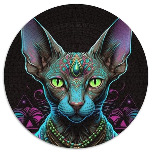 Wunderschöne Dschungelkatzen-Puzzles für Erwachsene, 1000 Teile, rundes Puzzle, Denkspiel, interaktives Familienspiel, geeignet für Kinder ab 14 Jahren (67,5x67,5cm) von WGLINGX