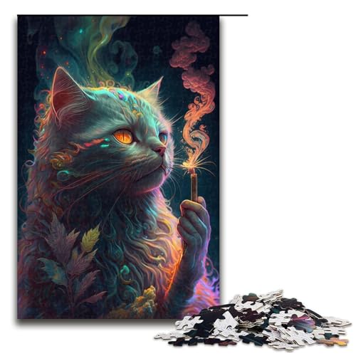 Zauberer-Katzen-Puzzle für Erwachsene, 1000 Teile, Lernspiel, Herausforderungsspielzeug, Weihnachts- und Geburtstagsgeschenk (Größe 50 x 75 cm) von WGLINGX