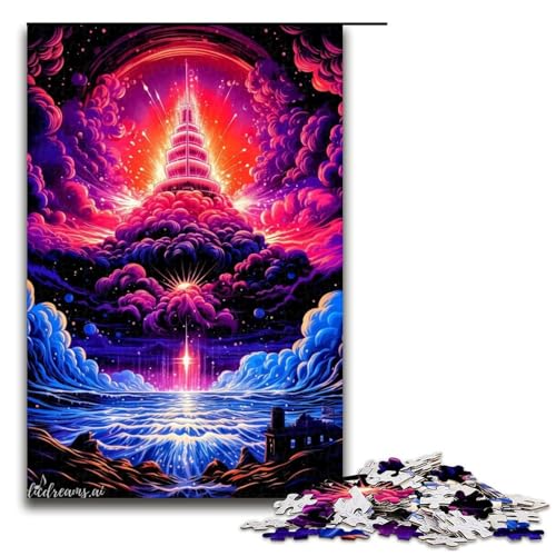 für Erwachsene, 1000 Teile, Berg-Puzzle im japanischen Stil, Holzpuzzles, Spaß für Zuhause, Geburtstagsgeschenk, Reisegeschenk (Größe 50 x 75 cm) von WGLINGX