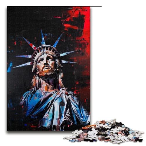 für Erwachsene, 1000 Teile, psychedelische Freiheitsstatue, Puzzle für Erwachsene, Holzpuzzle, Spaß für Zuhause, Geburtstagsgeschenk, Reisegeschenk, (Größe 50 x 75 cm) von WGLINGX