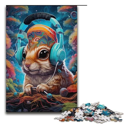 für Erwachsene, 1000 Teile Kopfhörer-Hamster-Puzzle für Erwachsene, Papppuzzles, Spaß für Aktivitäten zu Hause, Geburtstagsgeschenk, Reisegeschenke, (Größe 38 x 26 cm) von WGLINGX