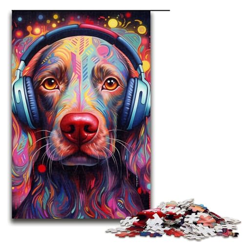 für Erwachsene, 1000 Teile Kopfhörer-Hund-Puzzle für Erwachsene, Holzpuzzles, Spaß für Aktivitäten zu Hause, Geburtstagsgeschenk, Reisegeschenke, (Größe 50 x 75 cm) von WGLINGX