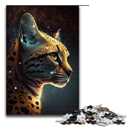 für Erwachsene, 1000-teiliges Golden Ocelot-Puzzle, Geschenk, Holzpuzzle, Heimdekoration (Größe 50 x 75 cm) von WGLINGX
