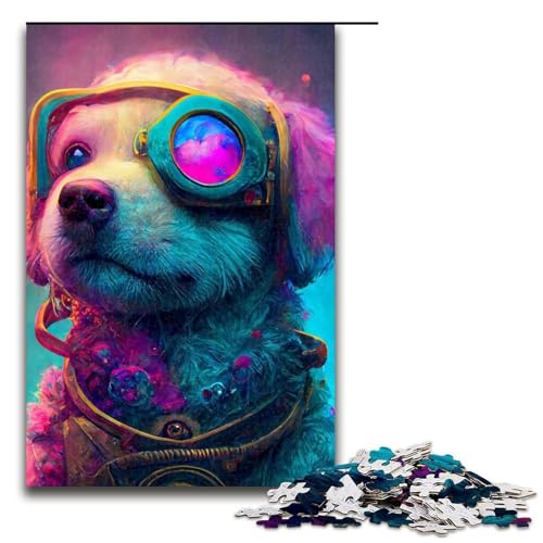 für Erwachsene, 1000-teiliges Hundepuzzle, Holzpuzzle, Familiendekoration (Größe 50 x 75 cm) von WGLINGX