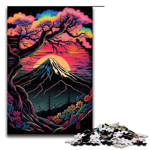 für Erwachsene, 1000-teiliges Puzzle, Aquarell-Berge, Puzzle für Erwachsene und Teenager, Holzpuzzle, tolles Geschenk (Größe 50 x 75 cm) von WGLINGX
