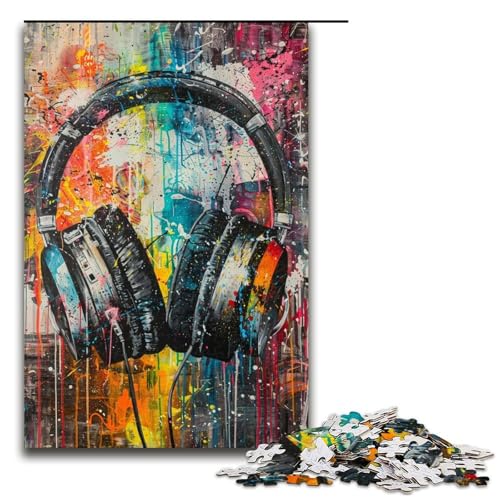 für Erwachsene, 1000-teiliges Puzzle, Bunte Kopfhörer-Malpuzzles für Erwachsene, Holzpuzzle, Lernspielzeug (Größe 50 x 75 cm) von WGLINGX