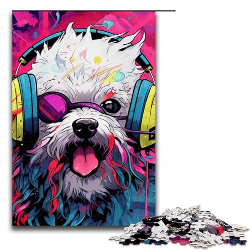 für Erwachsene, 1000-teiliges Puzzle, Kopfhörer, Hunde-Puzzles für Holzpuzzle, Lernspielzeug (Größe 50 x 75 cm) von WGLINGX