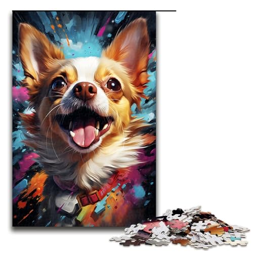 für Erwachsene, 1000-teiliges Puzzle, Psychedelischer Chihuahua-Hund, Puzzle für Erwachsene, Holzpuzzle, Familiendekoration (Größe 50 x 75 cm) von WGLINGX