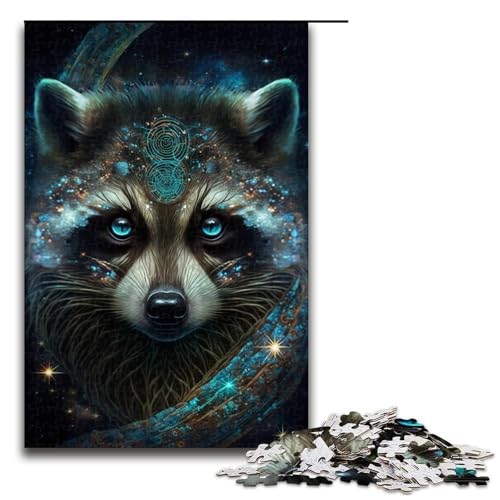 für Erwachsene, 1000-teiliges Puzzle, Waschbär-Puzzles für Holzpuzzle, Lernspielzeug (Größe 50 x 75 cm) von WGLINGX