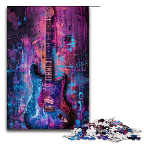 für Erwachsene, 1000-teiliges Puzzle, lila Gitarren-Puzzles für Holzpuzzle, Lernspielzeug (Größe 50 x 75 cm) von WGLINGX