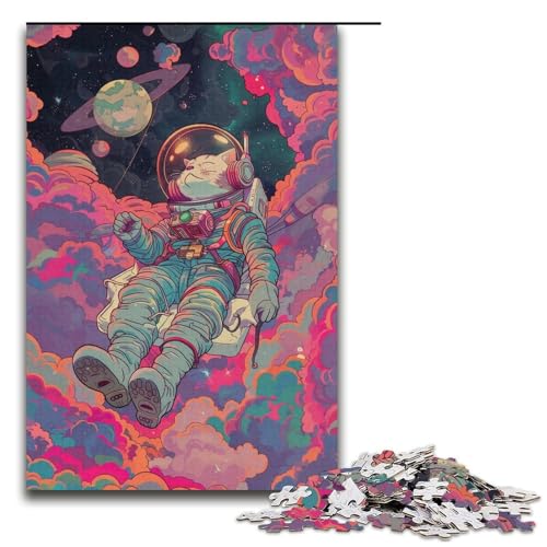 für Erwachsene, 1000-teiliges Puzzle Musik-Astronauten-Katzen-Puzzle für Erwachsene, Papierpuzzle, Familiendekoration (Größe 38 x 26 cm) von WGLINGX