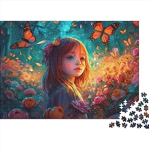 Puzzle „Mädchen mit Schmetterling“ für Erwachsene, 1000 Teile, Illustrationsstil-Puzzles, 1000 Teile für Erwachsene, Geschenke, 1000 Stück (75 x 50 cm) von WGUST