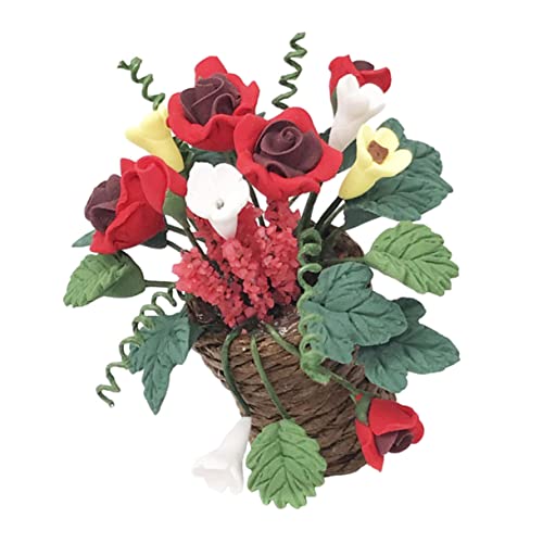 WHAMVOX Miniatur-gartenszene- Mini-hausbedarf Rote Rose Miniatur-blumenlandschaft Blumentopf von WHAMVOX