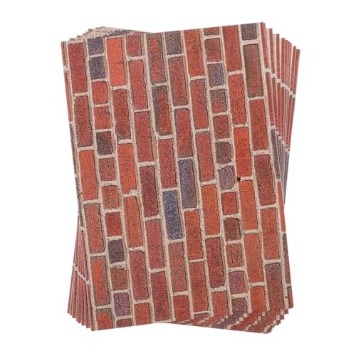 WHAMVOX 12 Blatt Maßstab Realistische Rote Backstein Tapete zum Abziehen und Aufkleben Miniatur Wanddekor für Detailgetreue Modellbaugestaltung von WHAMVOX