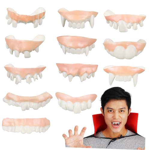 WHAMVOX 12 Stück Teiliges Vampirzähne aus Robustem PVC Komfortable Fake Teeth Props für Halloween Cosplay Vielseitige Designs für Realistische und Humorvolle Verkleidungen Sicherer Sitz WHAMVOX 12 Stück Teiliges Vampirzähne aus Robustem PVC Komfortable Fake Teeth Props für Halloween Cosplay Vielseitige Designs für Realistische und Humorvolle Verkleidungen Sicherer Sitz von WHAMVOX