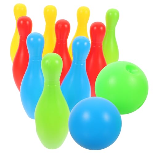 WHAMVOX 12 Teiliges Bowling Set Interaktives Eltern Kind Bestehend Aus 10 Bunten Kegeln Und 2 Bällen Perfekt Für Drinnen Und Draußen Fördert Die Hand Augen Koordination von WHAMVOX