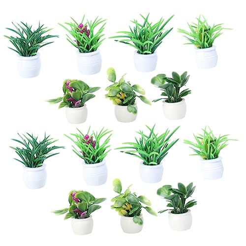 WHAMVOX 14 Stück Teiliges Miniatur Bonsai Realistische Kleine Topfpflanzen DIY Mini Bonsai Modell Langlebige Mini Dekoration für Puppenhaus Garten und Sandtischgestaltung von WHAMVOX