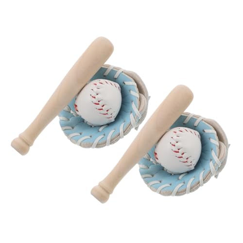 WHAMVOX 2 Sätze Miniatur Baseball Bat und Ball Set mit Handschuh Miniatur Sport Dekoration für Puppenhaus Fairy Garden Familienfreundlich und Langlebig als Partygeschenk und Desktop von WHAMVOX