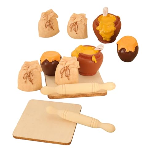 WHAMVOX 2 Satz Miniatur Puppenhaus Küchenzubehör aus Holz und Harz mit Mini Nudelholz Honigglas Mehltüte Detaillierte Backaccessoires für DIY Szenenbau Puppenhaus Dekoration Fotorequisiten von WHAMVOX