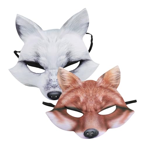 WHAMVOX 2 Stück Halbgesichts-fuchsmaske für Erwachsene Leichte Tier-cosplay-maske mit Flexiblem Band Passform Präzise Gestaltung für Halloween Karneval und Maskerade von WHAMVOX