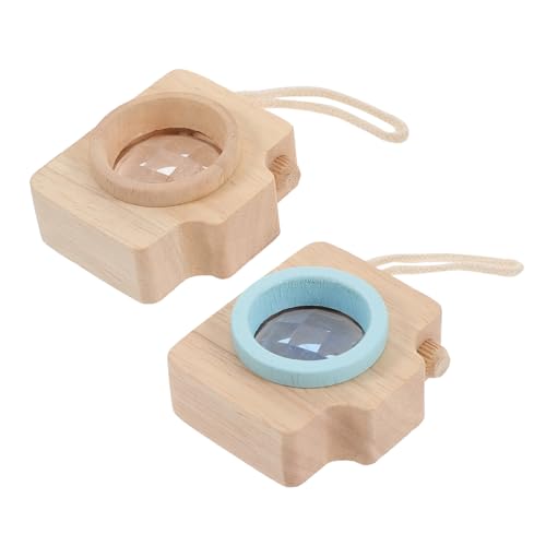 WHAMVOX 2 Stück Kaleidoskop Kreative Dekorative Party Mitgebsel Pädagogisches Prisma Kamera in Blau und Naturholz Lustiges Geschenk für Geburtstag und Lernen von WHAMVOX