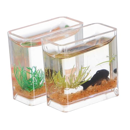 WHAMVOX 2 Stück Maßstab Miniatur Fischglas Deko für Puppenhaus Realistisches Miniatur Aquarium Fischbecken Ornament für Betta-Fisch Liebhaber und Wohnraumgestaltung von WHAMVOX