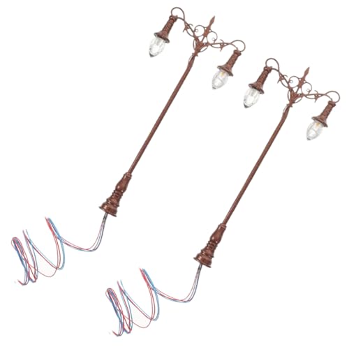 WHAMVOX 2 Stück Miniatur Gartentisch Lampe Modell Antike Bronze Weißlicht Miniatur Ornament Landschaftsdekor für Sandtisch Diorama und Puppenhaus von WHAMVOX